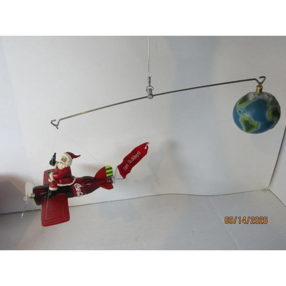 Coca-Cola Santa Flying Machine Kurt Adler Holiday Hanging Mobile Display Boxed